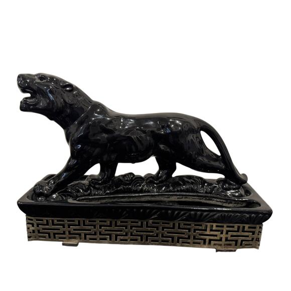 VTG Ceramic Black Panther Jaguar Planter Vase MCM 1953 MidCentury 15.5" x 11" H - Picture 1 of 3